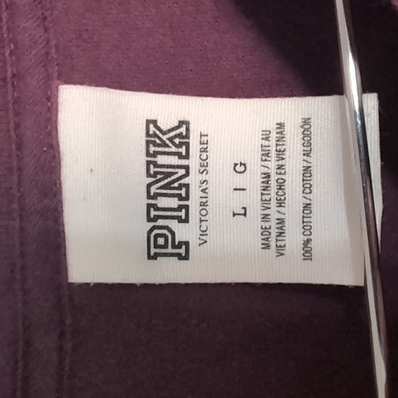 Victoria's Secret PINK Burgundy Cotton Long Sleeve Sequin Tee Size large - Picture 2 of 6